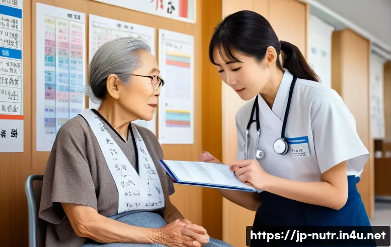영양사 실무 관련 도서 추천 - A professional Japanese dietitian in a modern clinical setting, attentively listening and communicat...