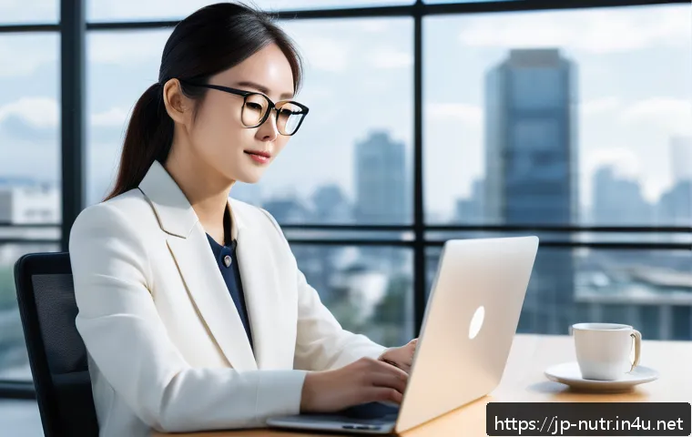 영양사 실무 환경 구축하기 - A modern Japanese office scene focused on efficient digital information management: a young Japanese...