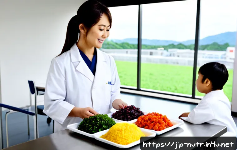 영양사 직업에서의 성장 가능성 - Photorealistic modern Japanese hospital nutrition department, a confident Japanese dietitian in a cl...